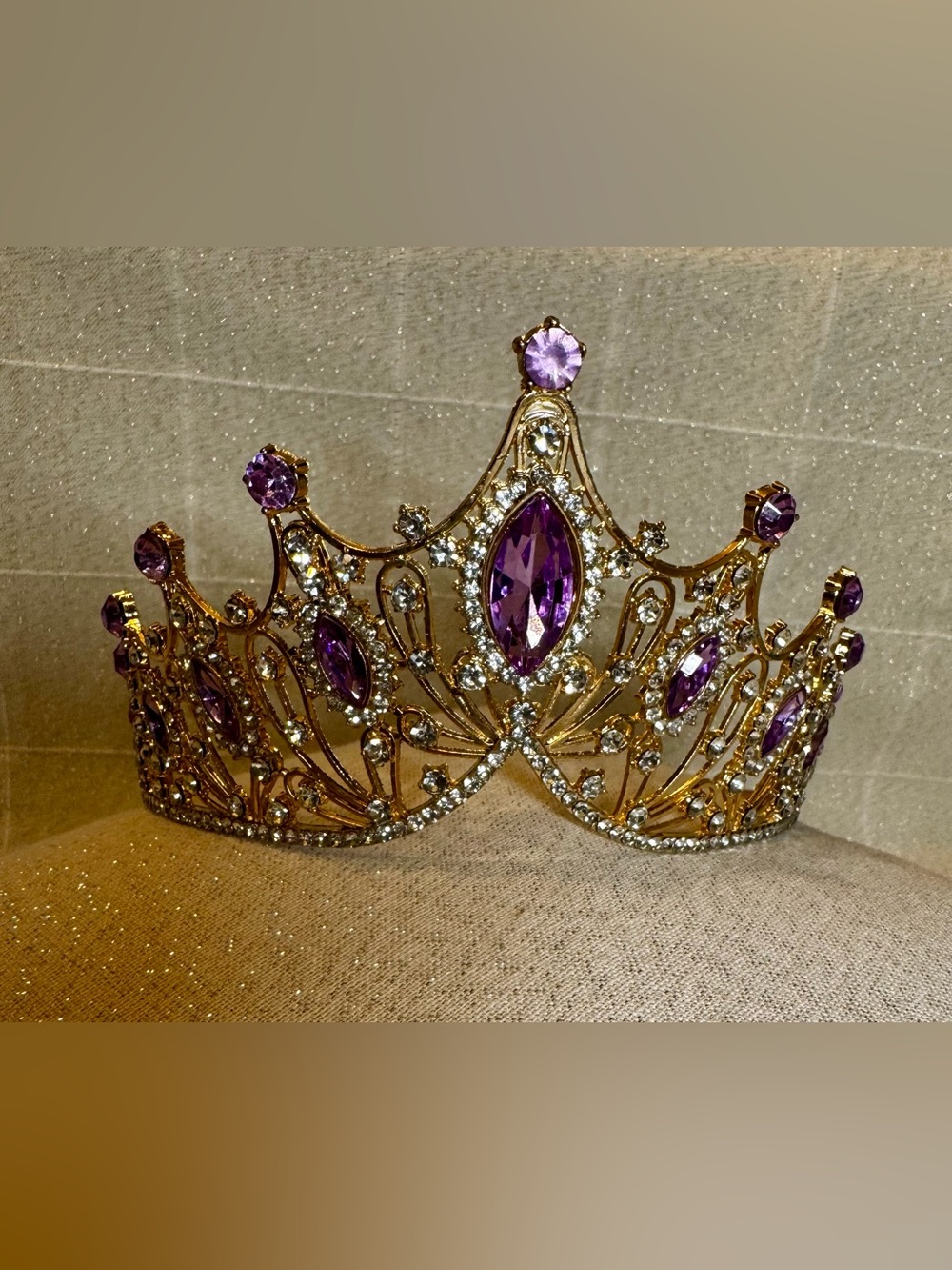 Gold Tone Purple Rhinestone Princess Tiara Crown Bridal Pageant Prom Costume